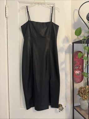 Express Black Faux Leather Midi Slip Dress
